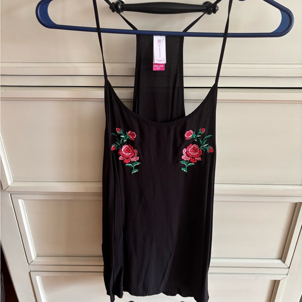 Floral Embroidered Black Top